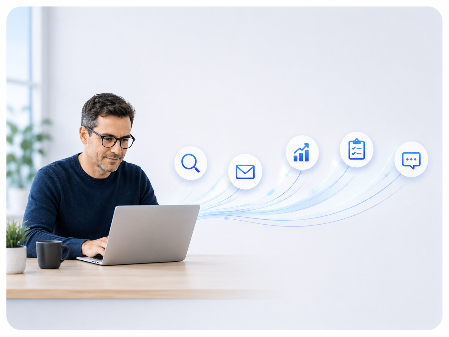 Person working at a laptop, representing an AI agent using the Model Context Protocol to connect with software